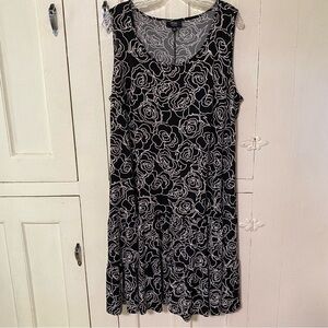MSK Women's Sleeveless Tiered Bottom Floral Dress Black White Plus Size 1X